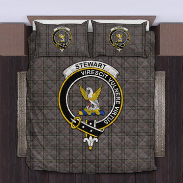 Stewart Grey Tartan Quilt Bed Set with Family Crest