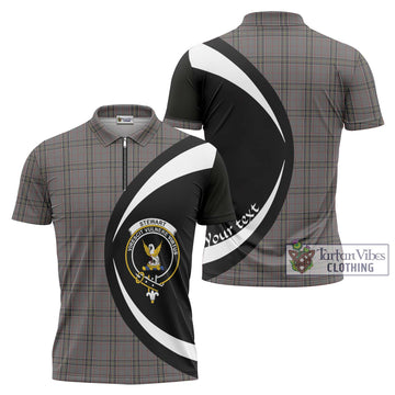 Stewart Grey Tartan Zipper Polo Shirt with Family Crest Circle Style