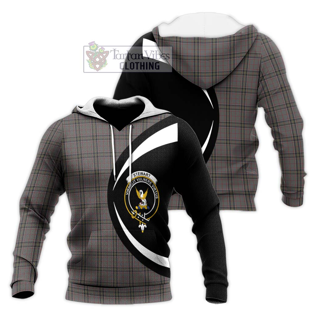 Stewart Grey Tartan Knitted Hoodie with Family Crest Circle Style Unisex Knitted Pullover Hoodie - Tartan Vibes Clothing