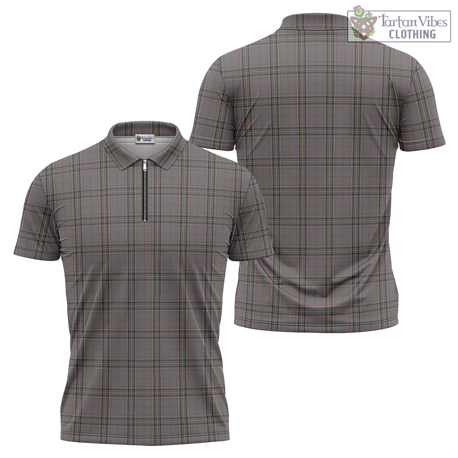 Tartan Vibes Clothing Stewart Grey Tartan Zipper Polo Shirt