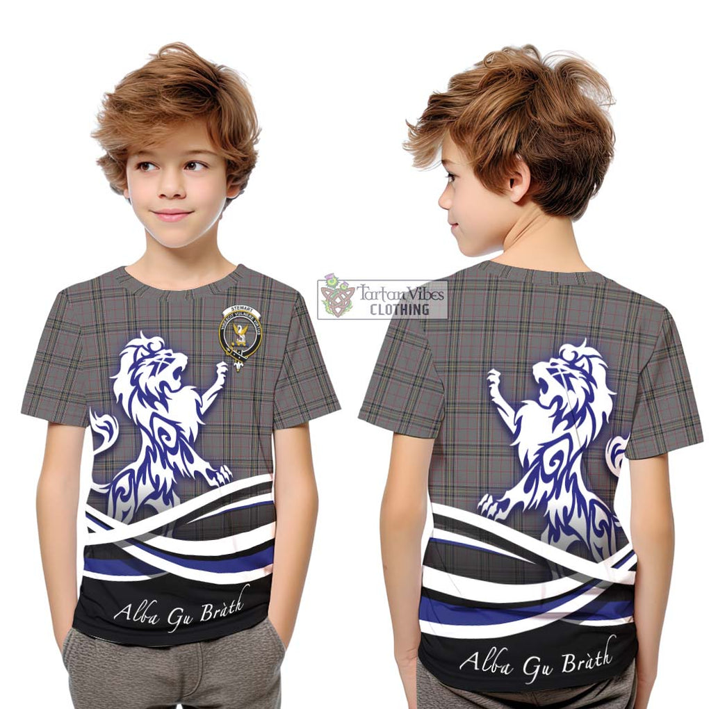 Stewart Grey Tartan Kid T-Shirt with Alba Gu Brath Regal Lion Emblem Youth XL Size14 - Tartanvibesclothing Shop