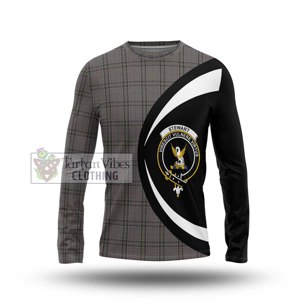 Stewart Grey Tartan Long Sleeve T-Shirt with Family Crest Circle Style Unisex - Tartan Vibes Clothing