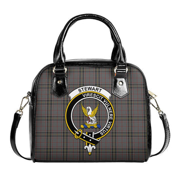 Stewart Grey Tartan Shoulder Handbags with Family Crest