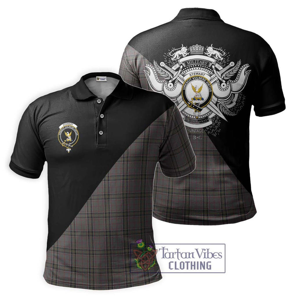 Stewart Grey Tartan Polo Shirt with Family Crest and Military Logo Style Kid - Tartanvibesclothing Shop