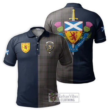 Stewart Grey Tartan Polo Shirt Alba with Scottish Lion Royal Arm Half Style