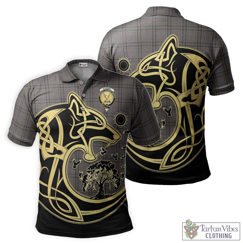 Stewart Grey Tartan Polo Shirt with Family Crest Celtic Wolf Style Kid - Tartanvibesclothing Shop