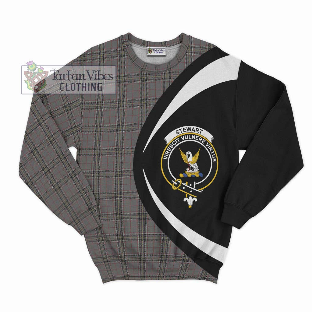 Stewart Grey Tartan Sweatshirt with Family Crest Circle Style Unisex - Tartan Vibes Clothing