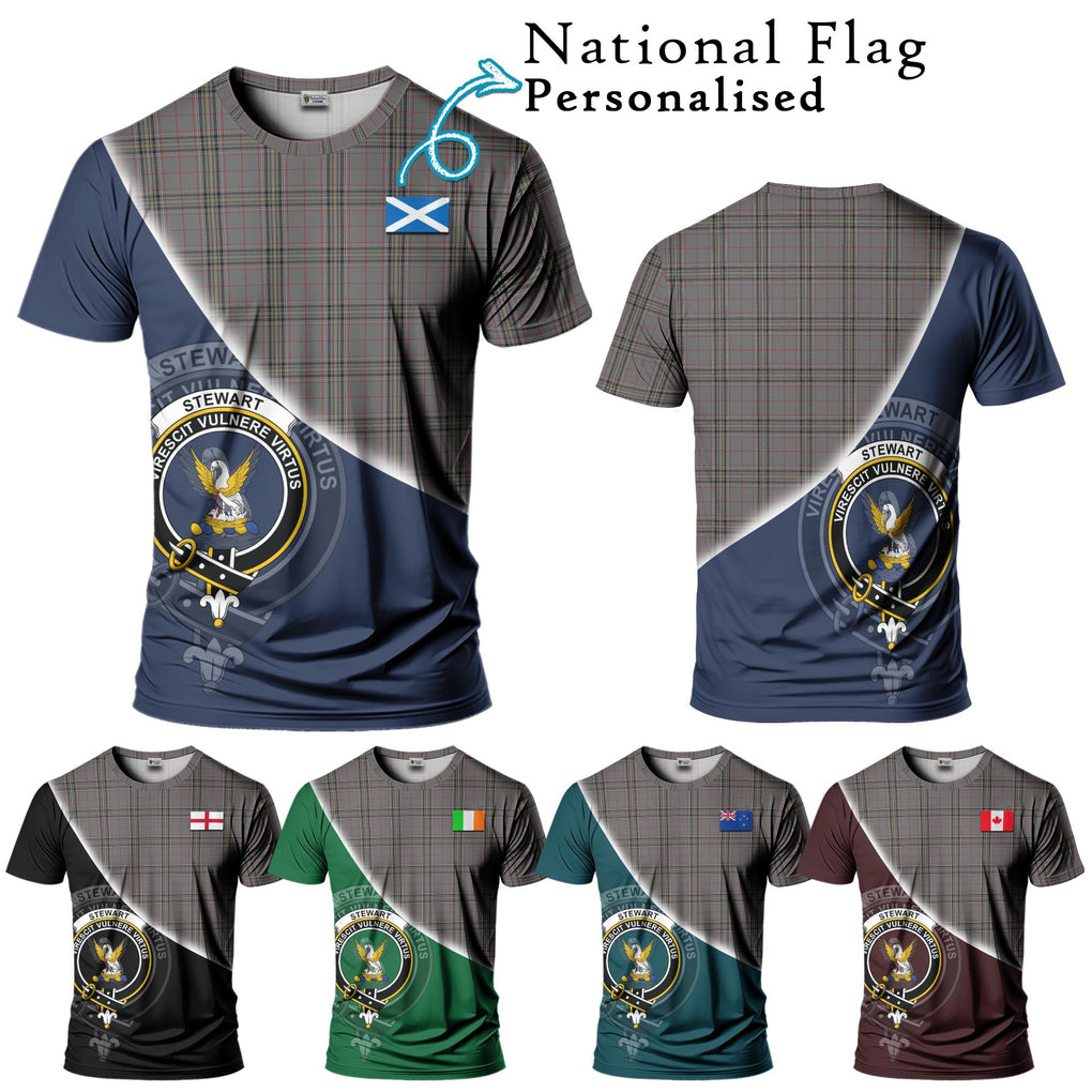 Stewart Grey Tartan T-Shirt with Personalised National Flag and Family Crest Half Style Kid's Shirt - Tartanvibesclothing Shop