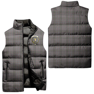 Stewart Grey Tartan Sleeveless Puffer Jacket with Family Crest