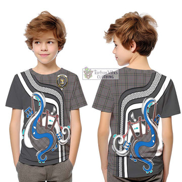 Stewart Grey Tartan Kid T-Shirt with Epic Bagpipe Style