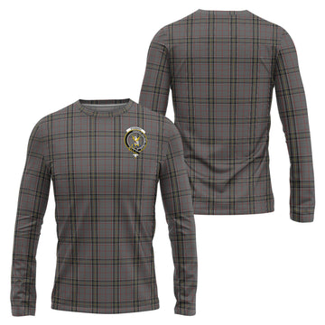 Stewart Grey Tartan Long Sleeve T-Shirt with Family Crest