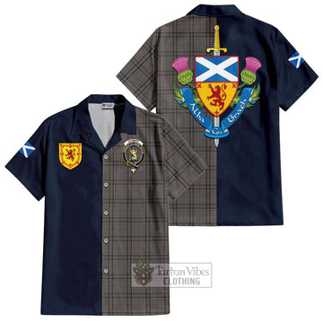 Stewart Grey Tartan Short Sleeve Button Shirt Alba with Scottish Lion Royal Arm Half Style