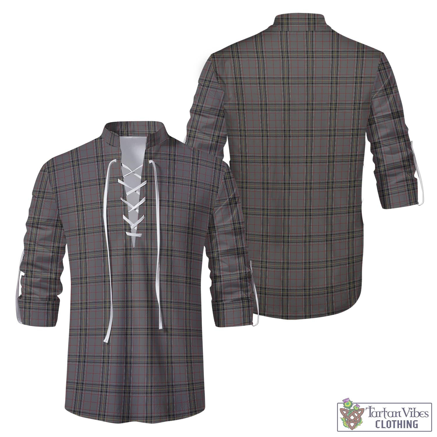 Tartan Vibes Clothing Stewart Grey Tartan Men's Scottish Traditional Jacobite Ghillie Kilt Shirt