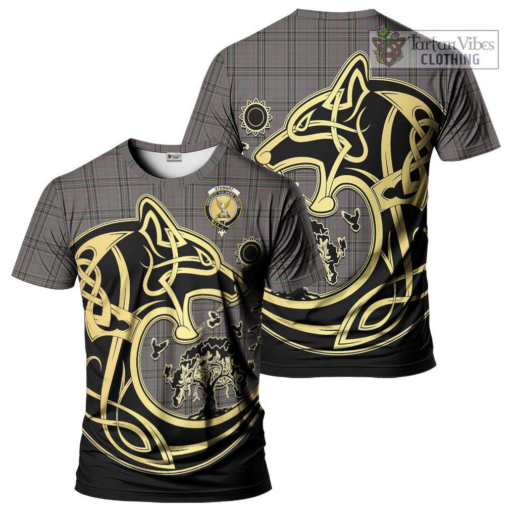 Stewart Grey Tartan T-Shirt with Family Crest Celtic Wolf Style Kid's Shirt - Tartan Vibes Clothing