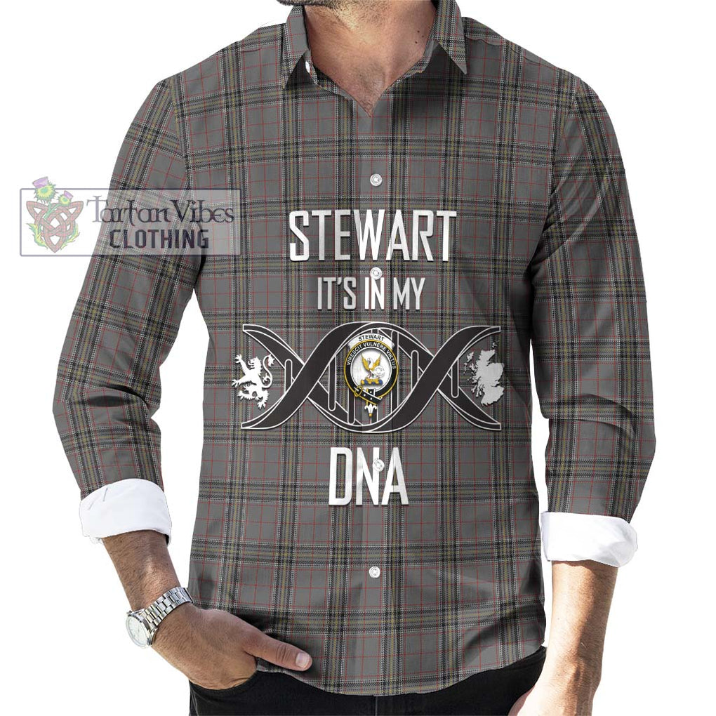 Stewart Grey Tartan Long Sleeve Button Shirt with Family Crest DNA In Me Style Men's Shirt S - Tartanvibesclothing Shop