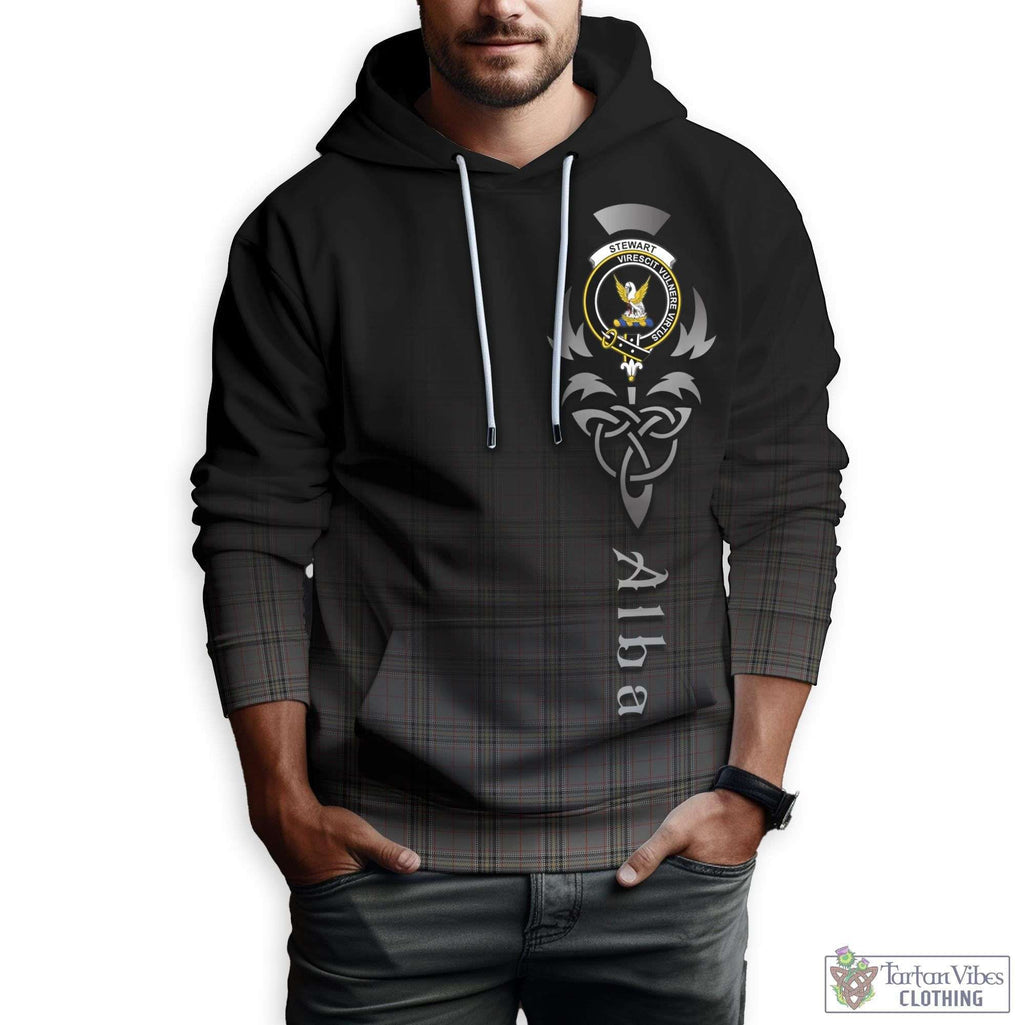 Tartan Vibes Clothing Stewart Grey Tartan Hoodie Featuring Alba Gu Brath Family Crest Celtic Inspired