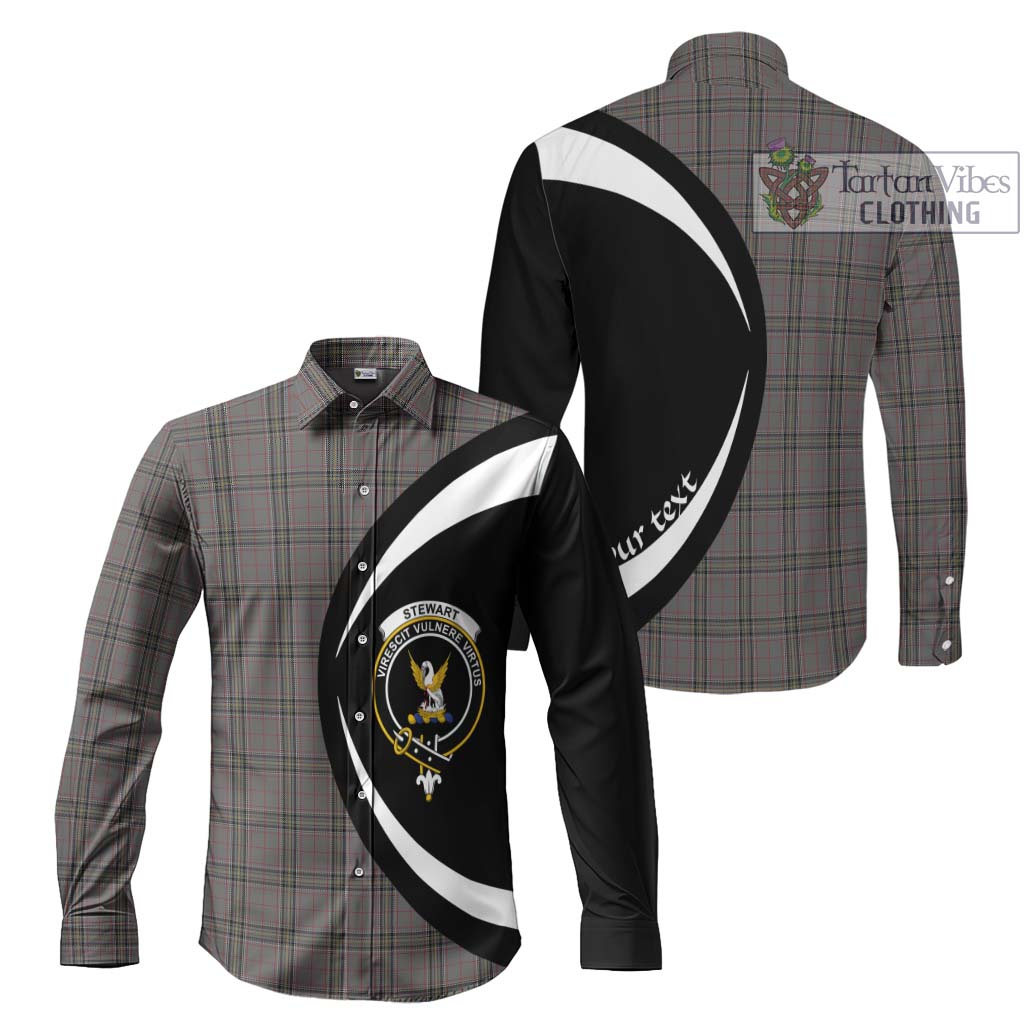 Stewart Grey Tartan Long Sleeve Button Up with Family Crest Circle Style Men's Shirt S - Tartan Vibes Clothing