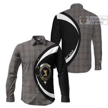 Stewart Grey Tartan Long Sleeve Button Up with Family Crest Circle Style