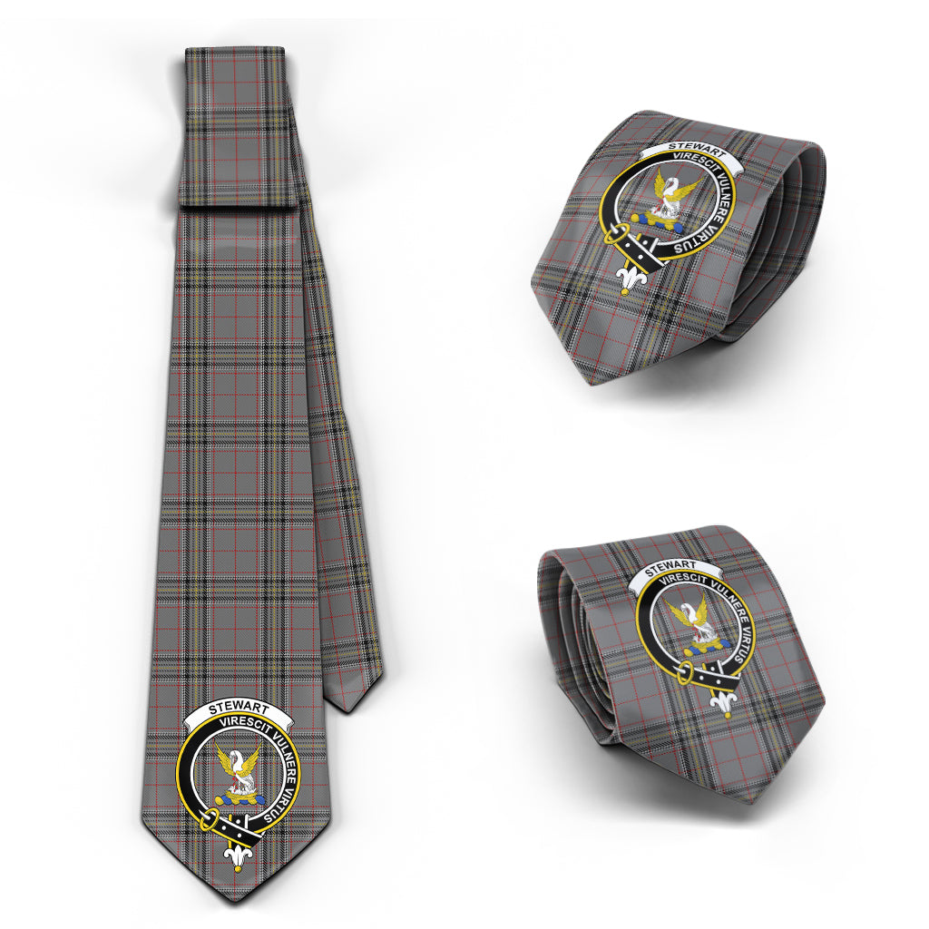 Stewart Grey Tartan Classic Necktie with Family Crest Necktie One Size - Tartan Vibes Clothing