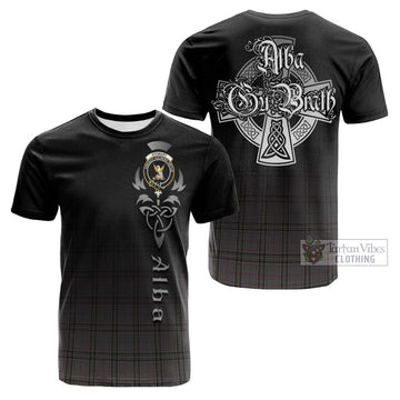 Stewart Grey Tartan Cotton T-shirt Featuring Alba Gu Brath Family Crest Celtic Inspired