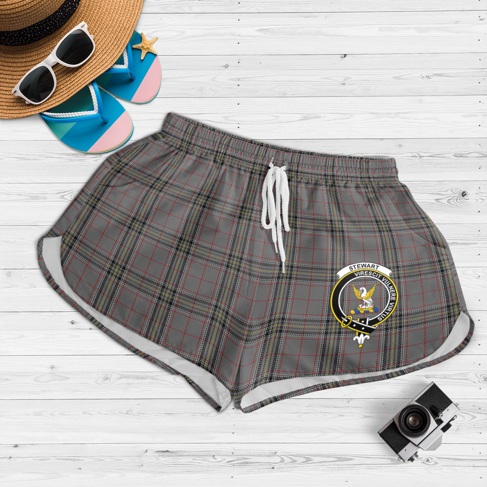 stewart-grey-tartan-womens-shorts-with-family-crest