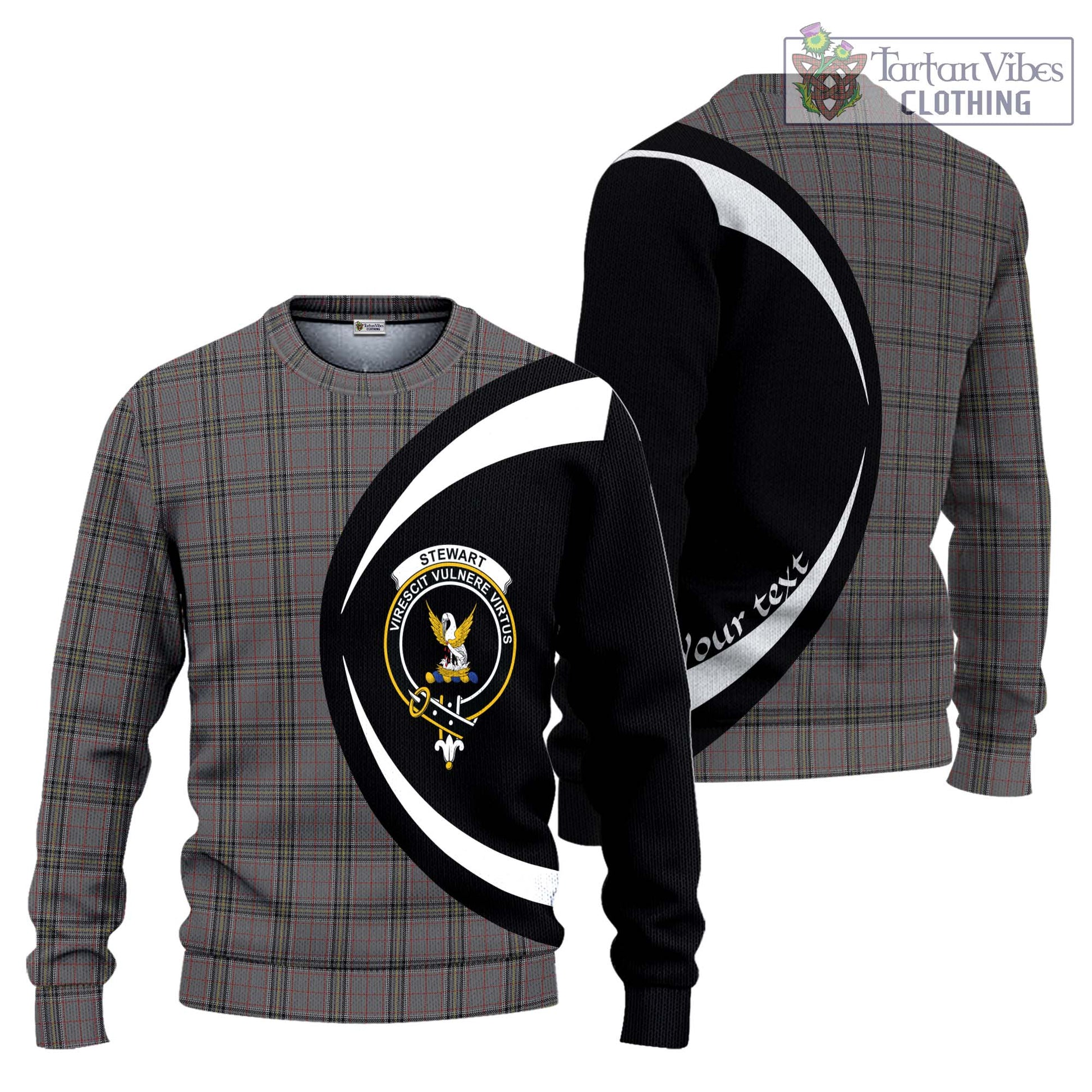 Stewart Grey Tartan Knitted Sweater with Family Crest Circle Style Unisex - Tartan Vibes Clothing