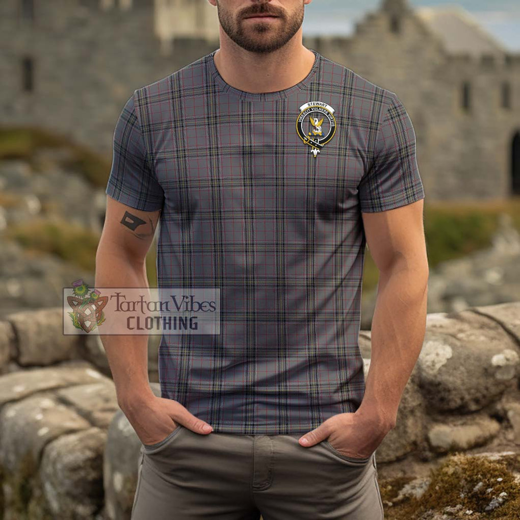 Stewart Grey Tartan Cotton T-Shirt with Family Crest Men's Shirt - Tartanvibesclothing Shop