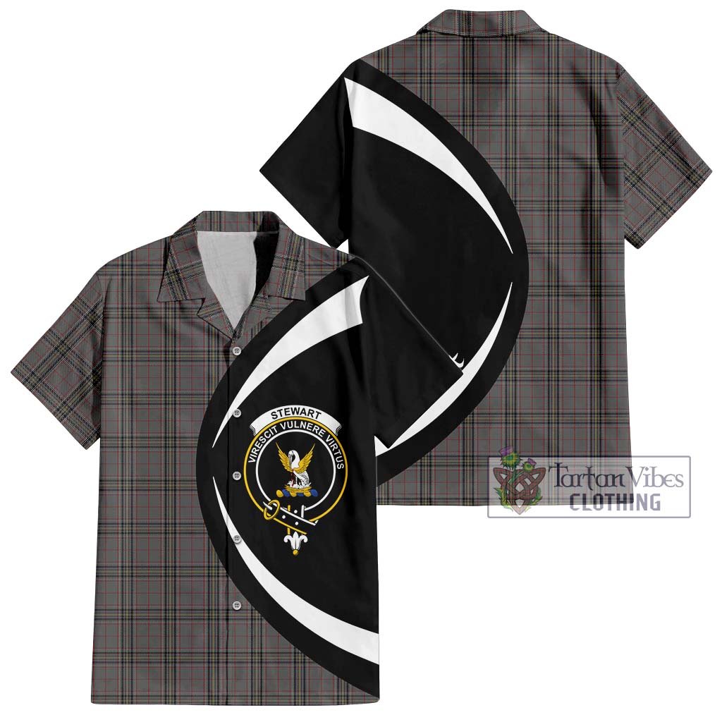 Stewart Grey Tartan Short Sleeve Button Up with Family Crest Circle Style Kid - Tartan Vibes Clothing