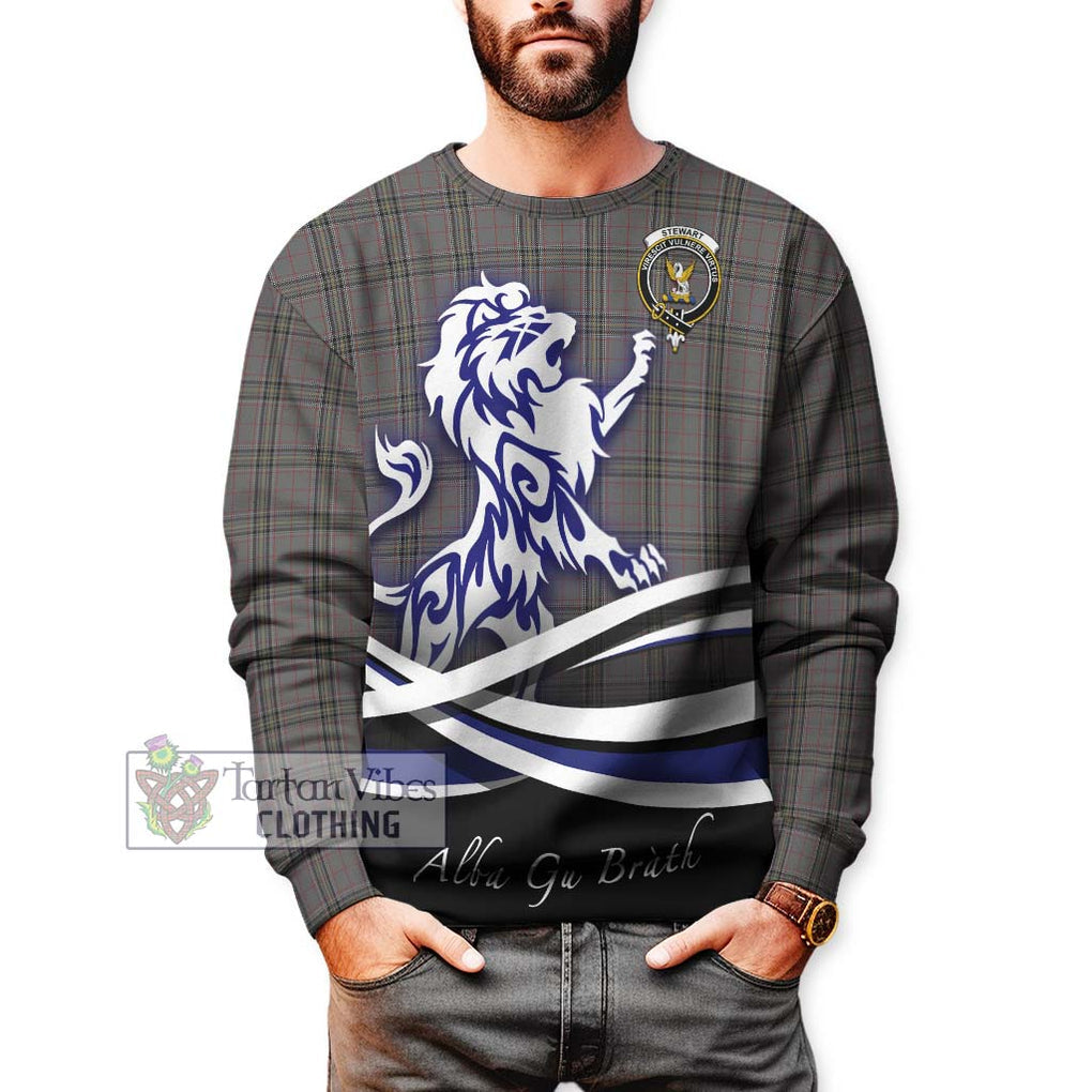 Stewart Grey Tartan Sweatshirt with Alba Gu Brath Regal Lion Emblem Unisex - Tartanvibesclothing Shop