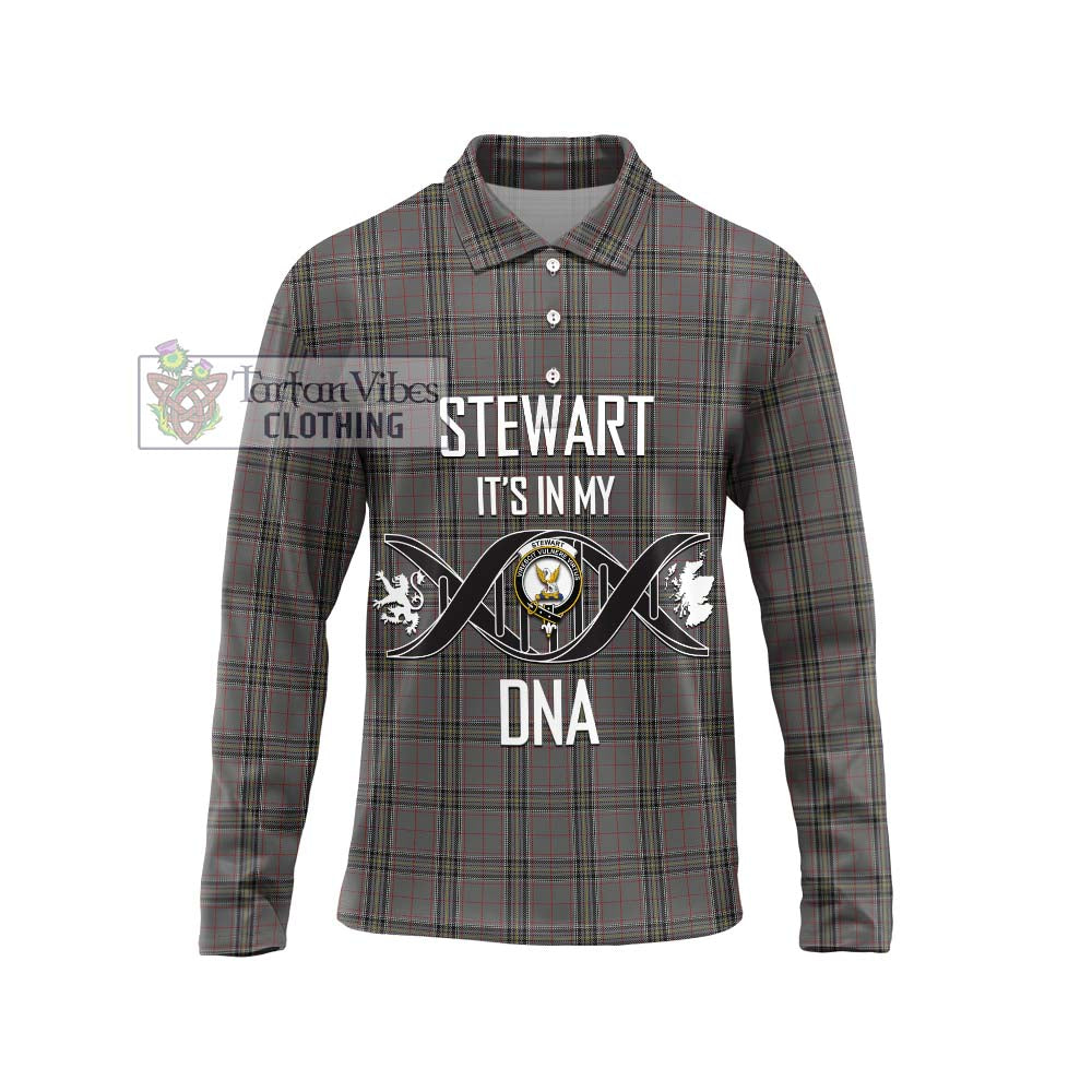 Stewart Grey Tartan Long Sleeve Polo Shirt with Family Crest DNA In Me Style Unisex - Tartanvibesclothing Shop