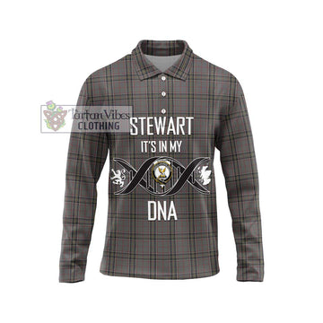 Stewart Grey Tartan Long Sleeve Polo Shirt with Family Crest DNA In Me Style