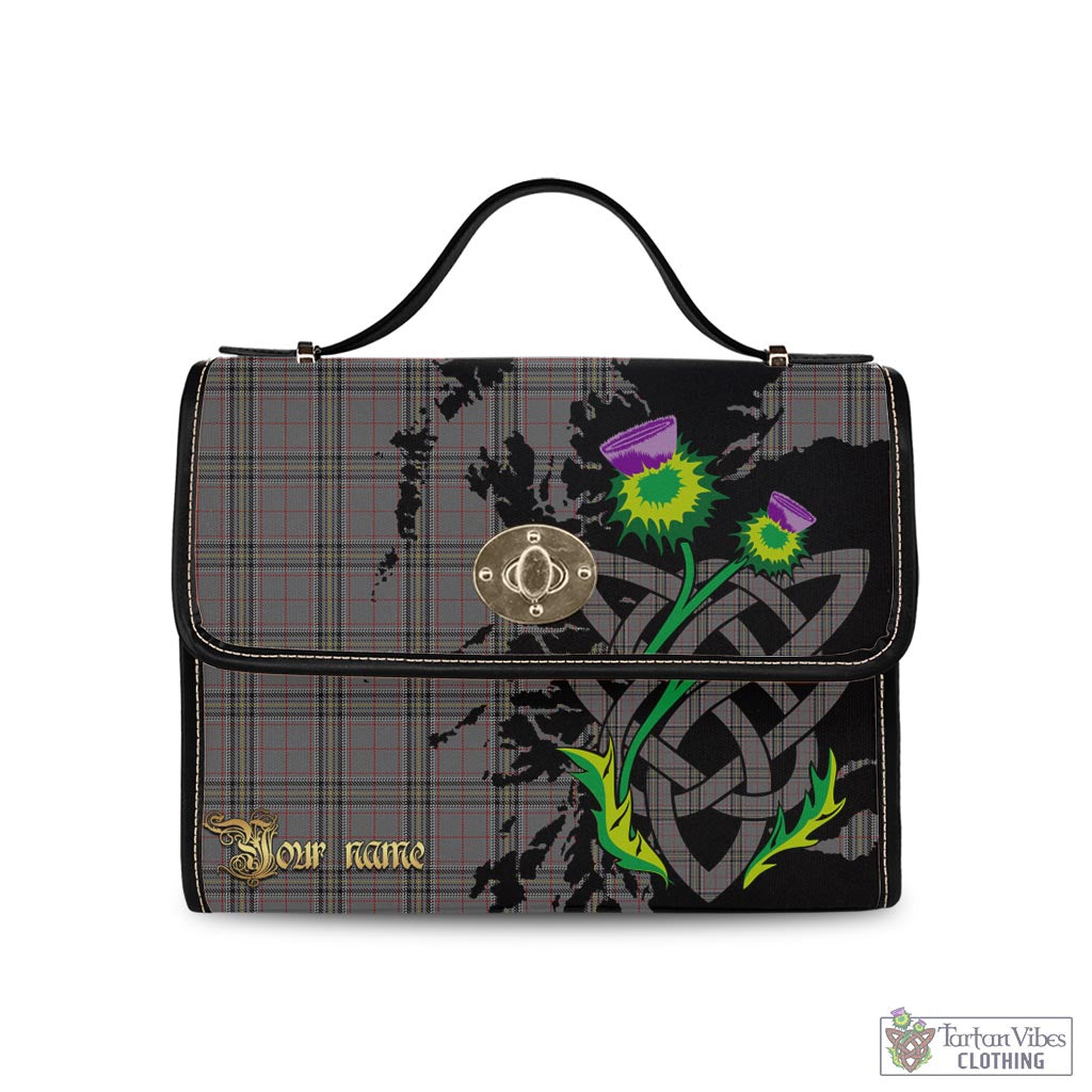 Tartan Vibes Clothing Stewart Grey Tartan Waterproof Canvas Bag with Scotland Map and Thistle Celtic Accents