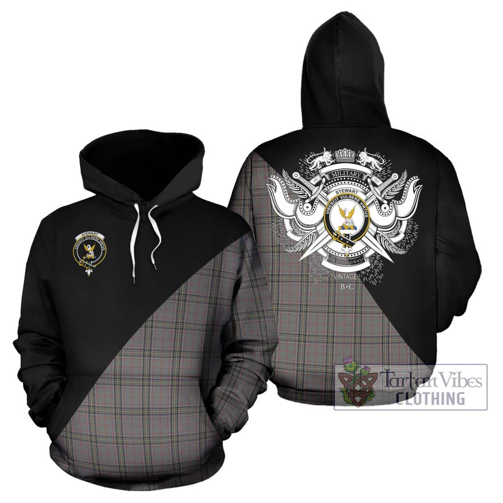 Stewart Grey Tartan Hoodie with Family Crest and Military Logo Style Zip Hoodie - Tartanvibesclothing Shop