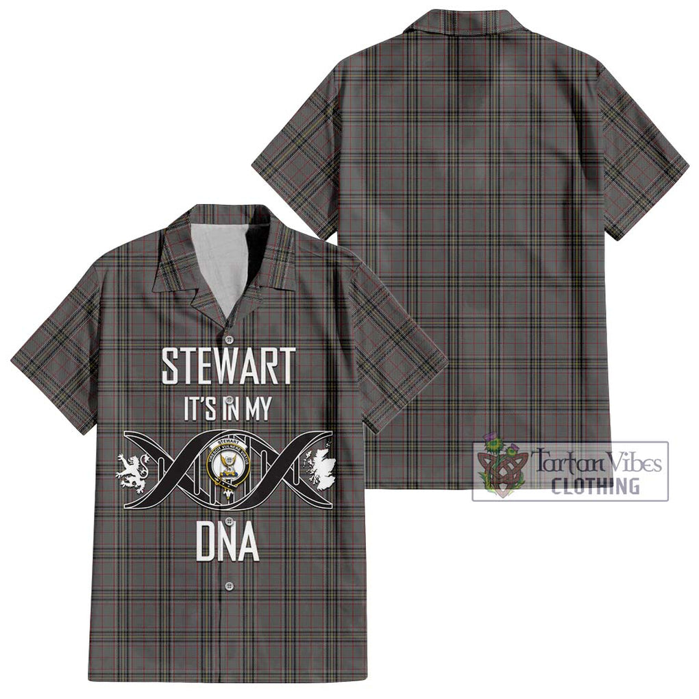 Stewart Grey Tartan Short Sleeve Button Shirt with Family Crest DNA In Me Style Kid - Tartanvibesclothing Shop