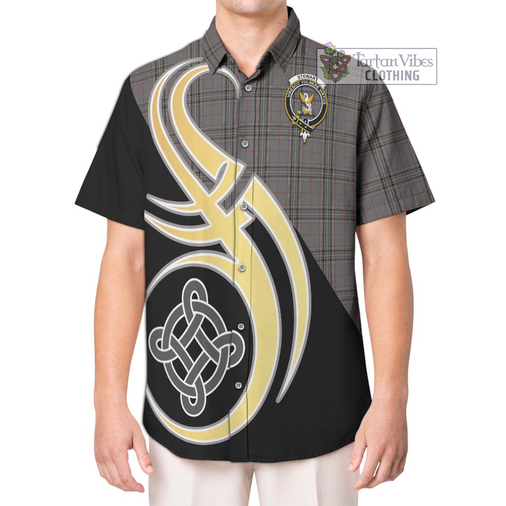 Stewart Grey Tartan Short Sleeve Button Shirt with Family Crest and Celtic Symbol Style Kid - Tartan Vibes Clothing