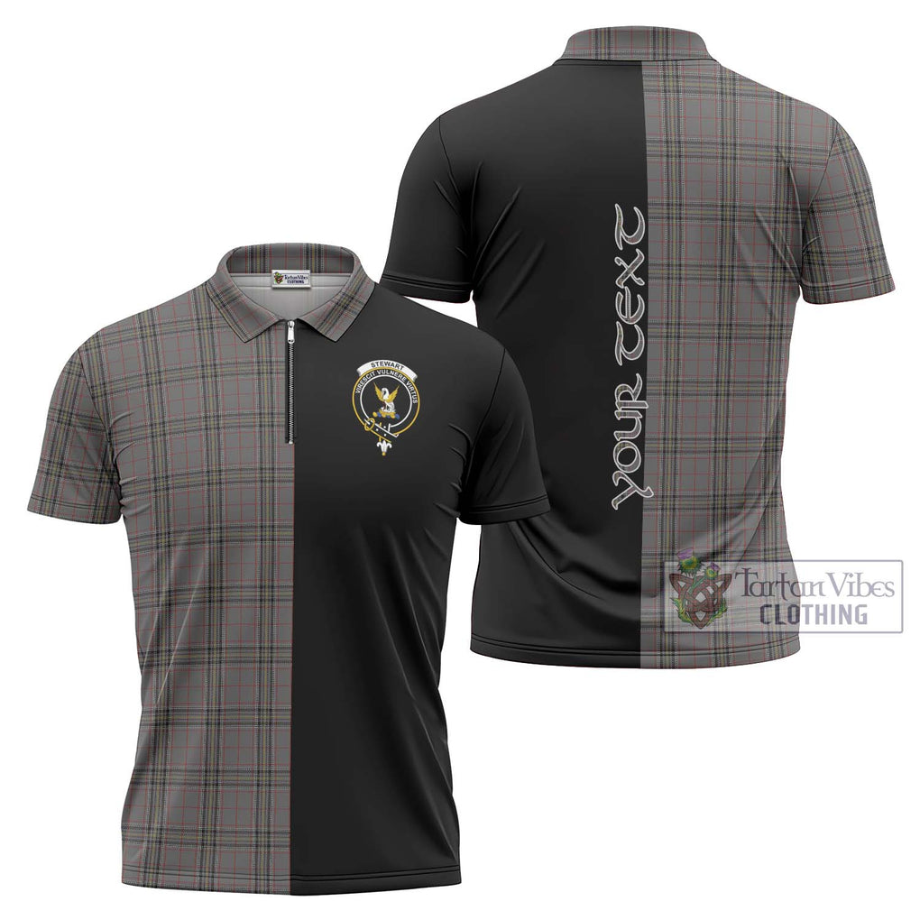 Stewart Grey Tartan Zipper Polo Shirt with Family Crest and Half Of Me Style Unisex - Tartanvibesclothing Shop