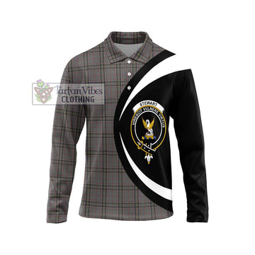 Stewart Grey Tartan Long Sleeve Polo Shirt with Family Crest Circle Style