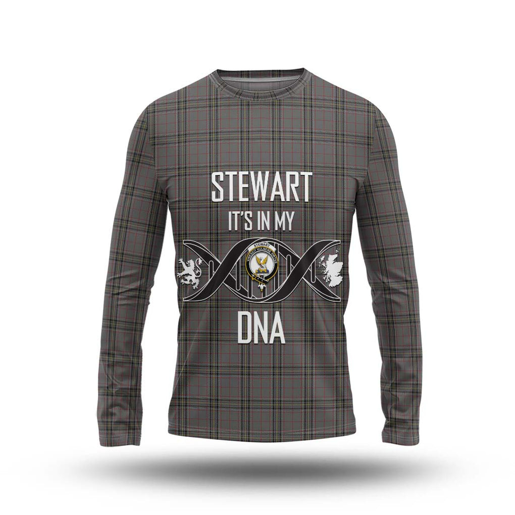 Stewart Grey Tartan Long Sleeve T-Shirt with Family Crest DNA In Me Style Unisex - Tartanvibesclothing Shop