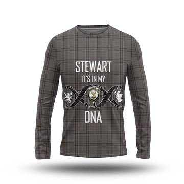 Stewart Grey Tartan Long Sleeve T-Shirt with Family Crest DNA In Me Style