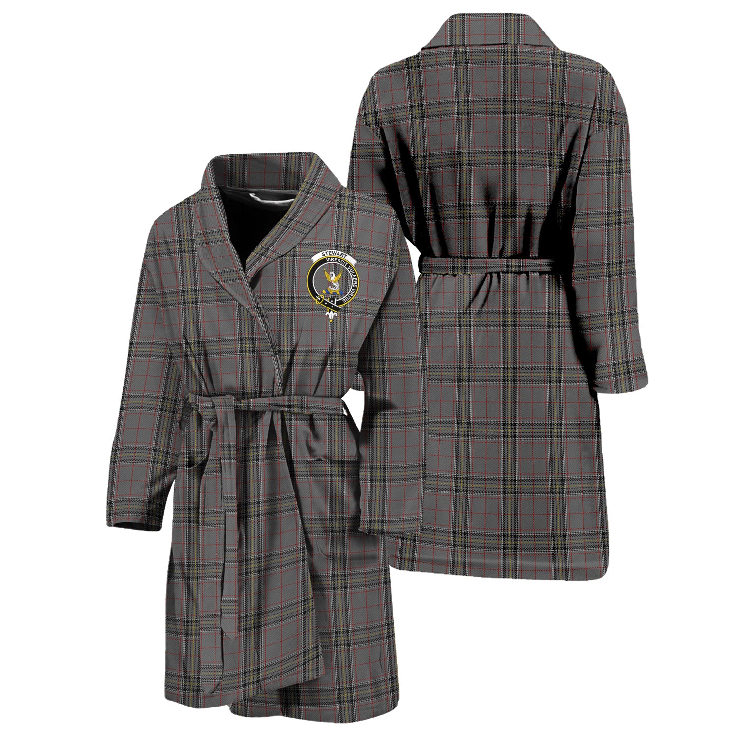 Stewart Grey Tartan Bathrobe with Family Crest Unisex S - Tartan Vibes Clothing