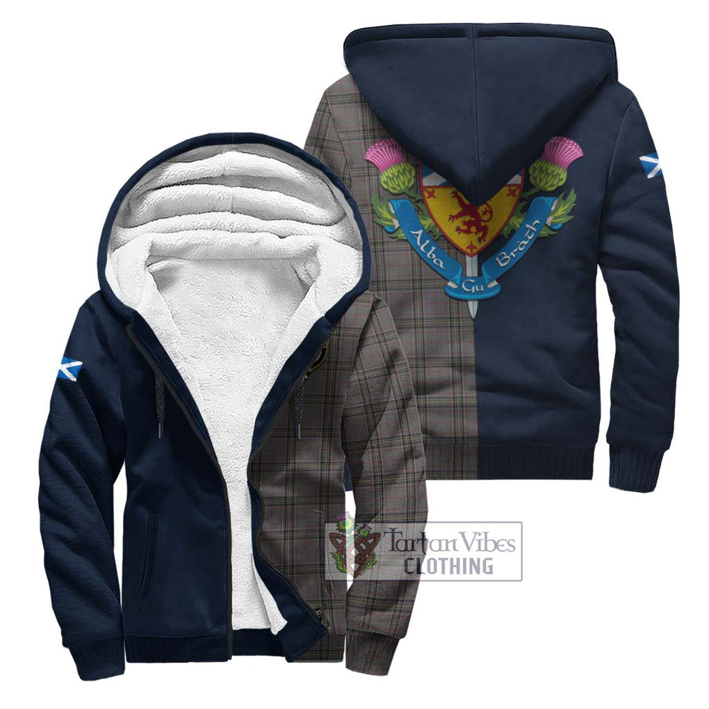 Tartan Vibes Clothing Stewart Grey Tartan Sherpa Hoodie with Scottish Lion Royal Arm Half Style