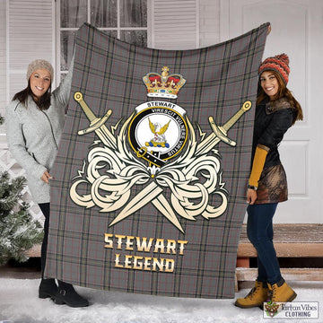 Stewart Grey Tartan Blanket with Clan Crest and the Golden Sword of Courageous Legacy