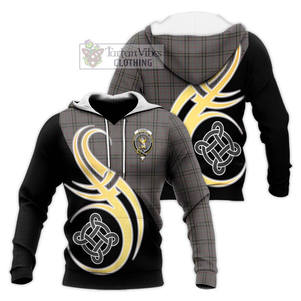 Stewart Grey Tartan Knitted Hoodie with Family Crest and Celtic Symbol Style Unisex Knitted Pullover Hoodie - Tartan Vibes Clothing