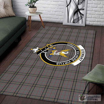 Stewart Grey Tartan Area Rug with Family Crest