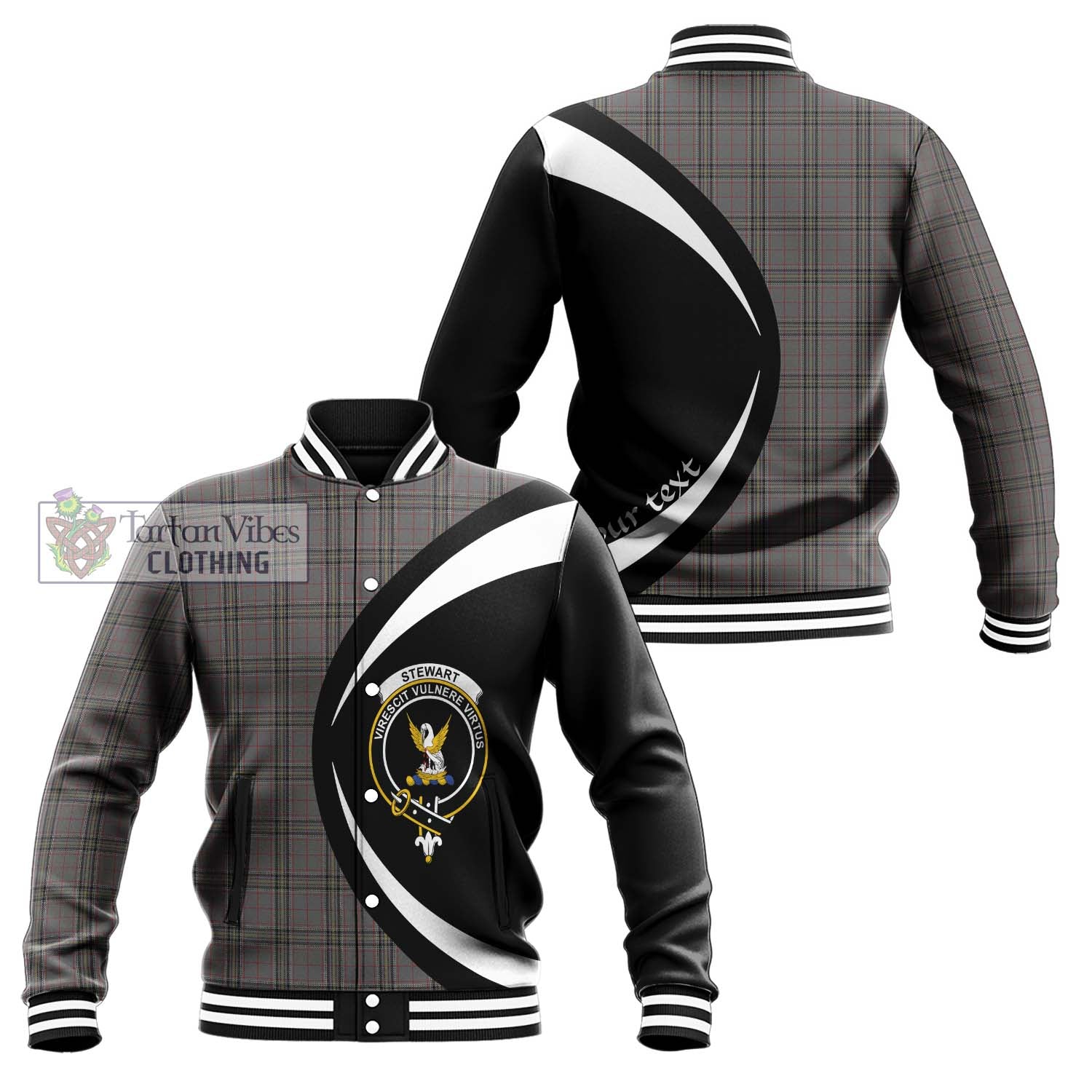 Stewart Grey Tartan Baseball Jacket with Family Crest Circle Style Unisex - Tartan Vibes Clothing