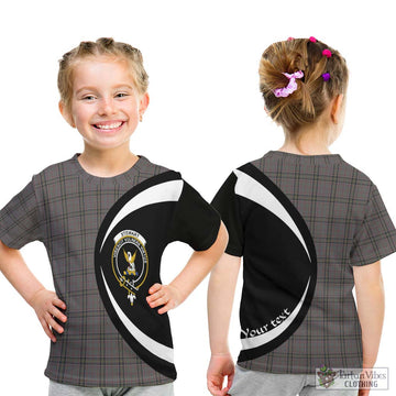 Stewart Grey Tartan Kid T-Shirt with Family Crest Circle Style