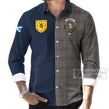 Stewart Grey Tartan Long Sleeve Button Shirt Alba with Scottish Lion Royal Arm Half Style