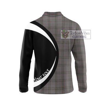 Stewart Grey Tartan Long Sleeve Polo Shirt with Family Crest Circle Style