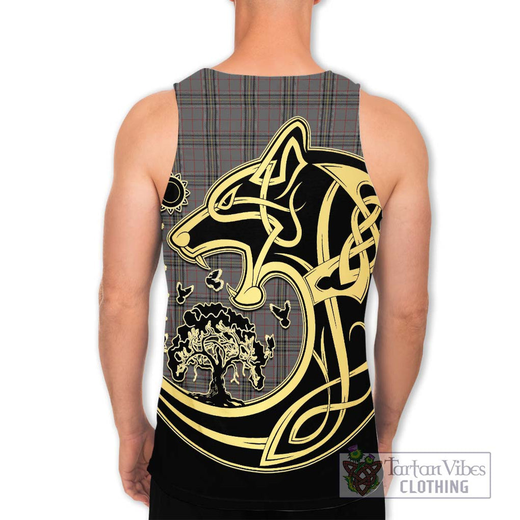 Stewart Grey Tartan Men's Tank Top with Family Crest Celtic Wolf Style - Tartan Vibes Clothing