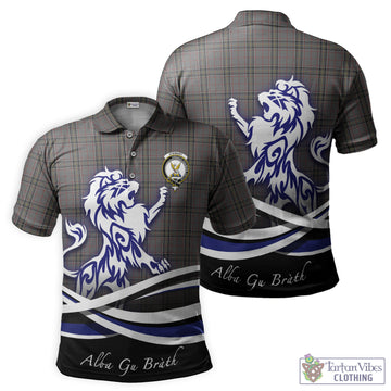 Stewart Grey Tartan Polo Shirt with Alba Gu Brath Regal Lion Emblem